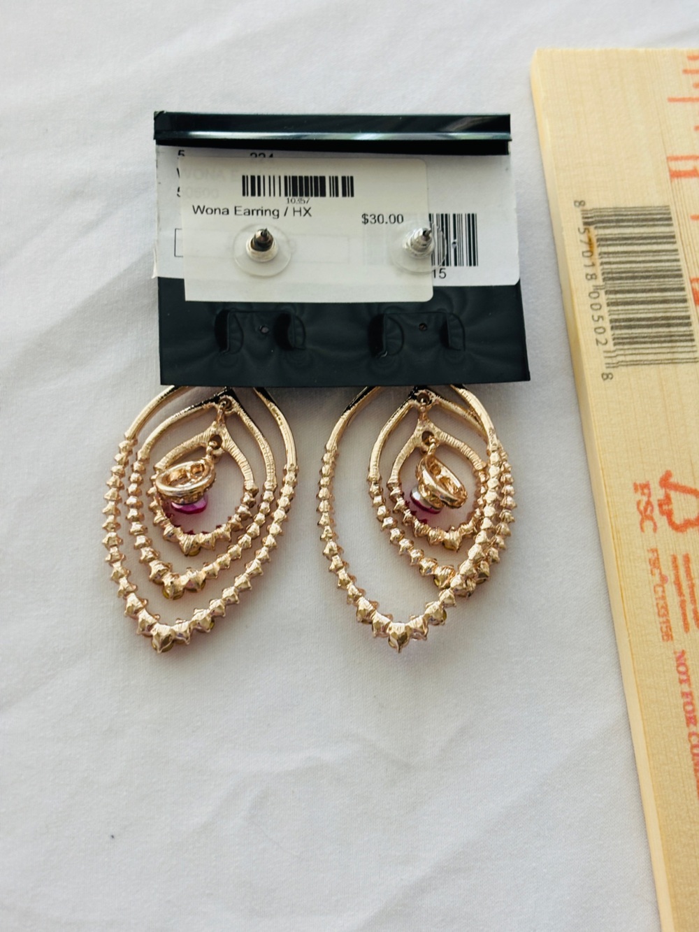 Maximal Peacock Gold & Pink Dangle Earrings ~ Over the Top in the Best Way - Picture 3 of 3